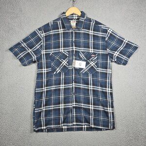 Dickies Work Shirt Mens Size Large Dark Navy Plaid Denim Twill Button Down NWT